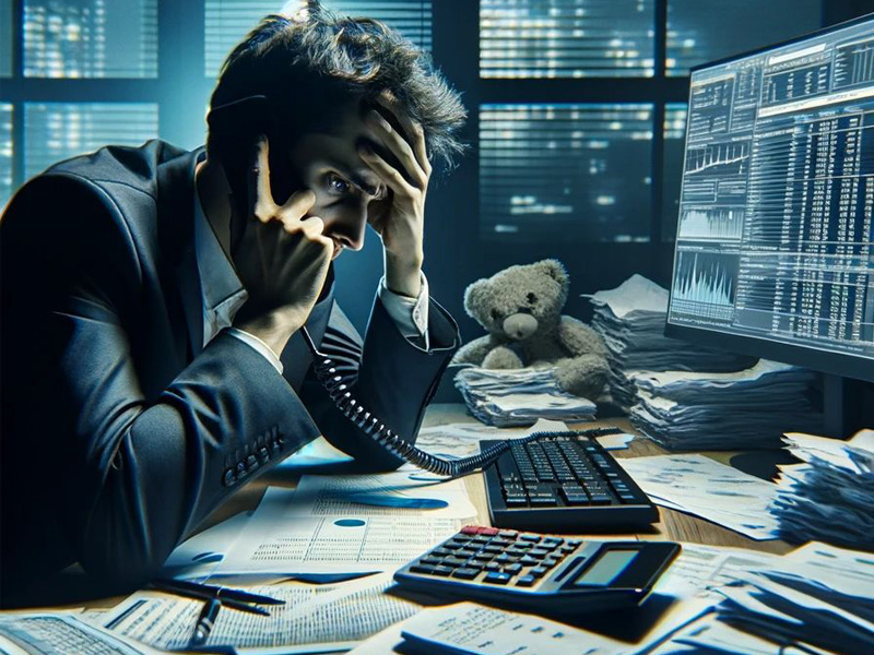 Before: Overwhelmed business owner dealing with data chaos