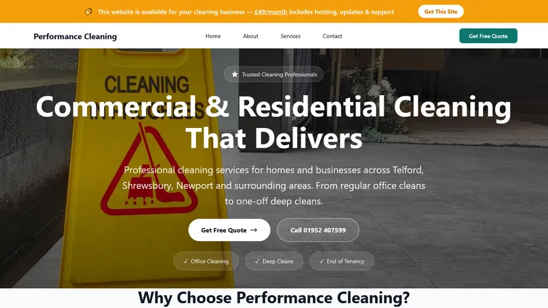 Performance Cleaning - live website